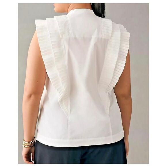 Maeve by Anthropologie Sleeveless Ruffled Tuxedo Blouse in White Size XL NWOT - Picture 2 of 9